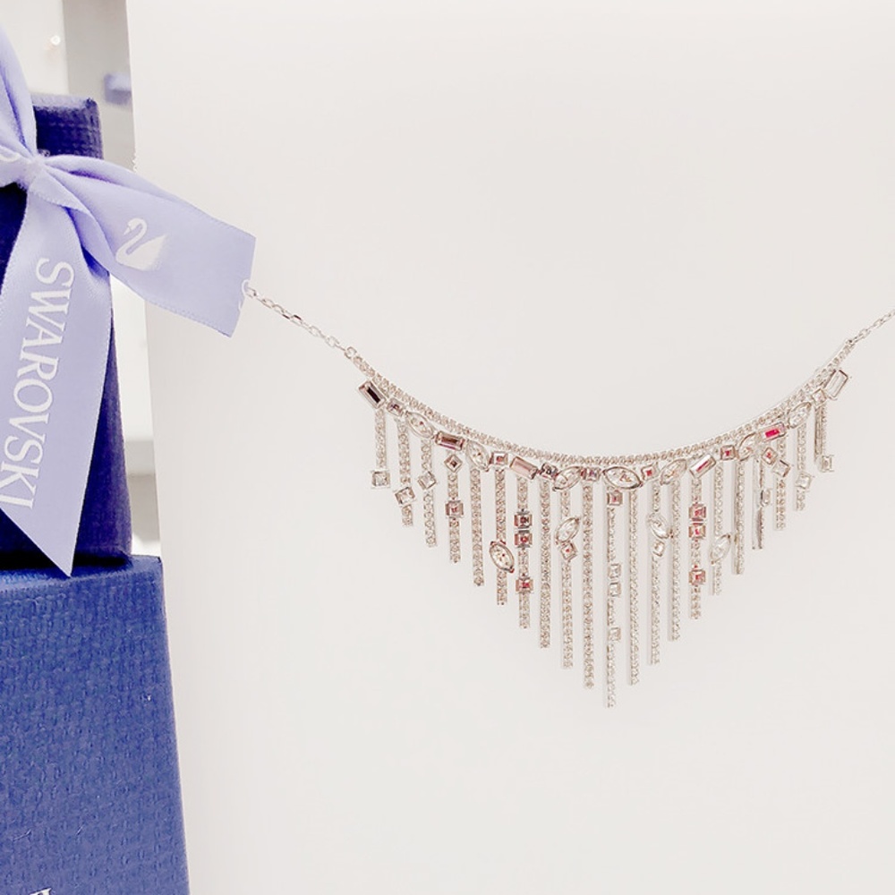 HENRIETTA PAVÉ NECKLACE, WHITE, RHODIUM PLATING